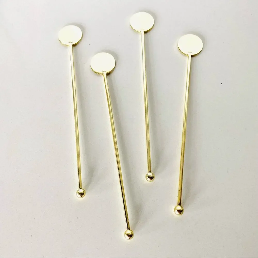 NEW POSHMARK Gold Logo Circle Disc Cocktail Stir Stick Stirrer Barware Set 4
